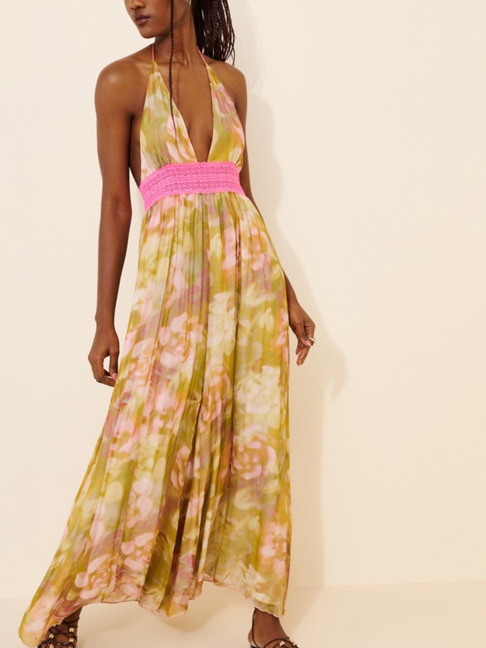 Free People Ultraviolet Haze Halter Jumpsuit Blush Meadow Combo Size S